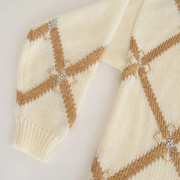 Vintage Joeclyn Smith Cream & Gold Button Up  Cardigan Knit Cardigan L - Picture 9 of 12